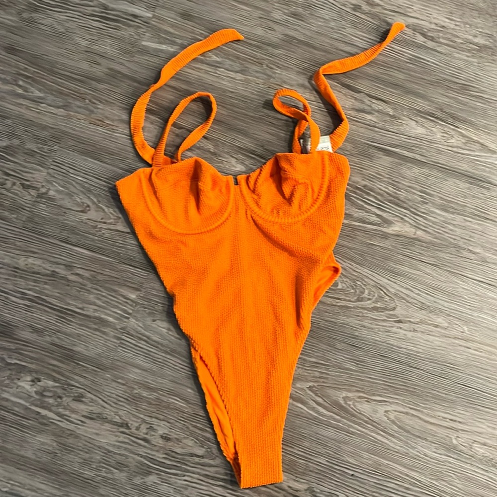 H&M Orange Textured Tie-Strap Bodysuit